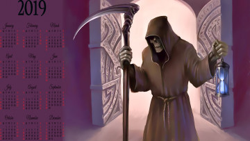 Картинка календари фэнтези капюшон смерть коса 2019 calendar фонарь скелет
