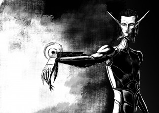 Картинка фэнтези существа существо рука оружие уши