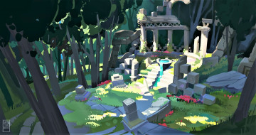 Картинка рисованное города развалины лес