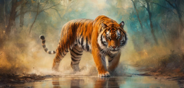 обоя рисованное, животные,  тигры, тигр