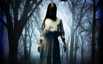 Картинка фэнтези фотоарт девушка платье лес туман