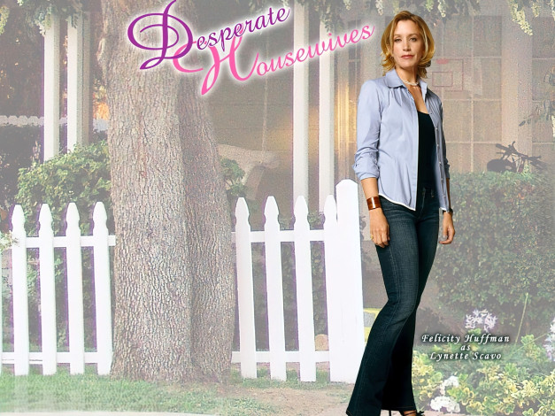Обои картинки фото кино фильмы, desperate housewives, женщина, рубашка, джинсы, дом, ограда