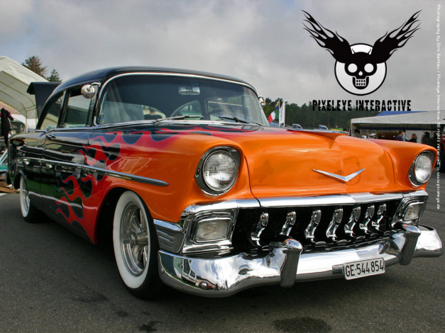 Обои картинки фото chevrolet, bel, air, flames, автомобили, выставки, уличные, фото