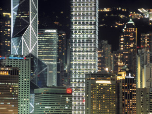 Картинка night lights hong kong china города гонконг китай