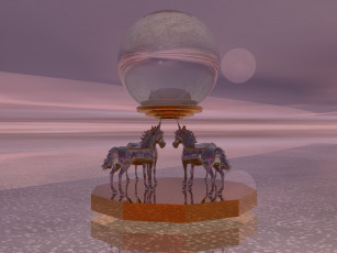 Картинка 3д графика animals животные единороги луна шар