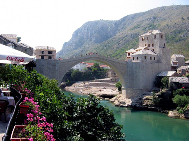 Обои картинки фото мостар, босния, города, герцеговина, каменный, белый, река