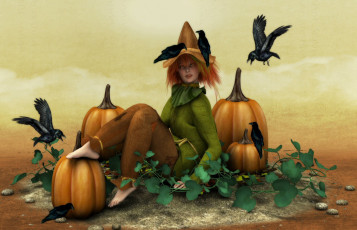 Картинка 3д графика holidays праздники тыквы вороны