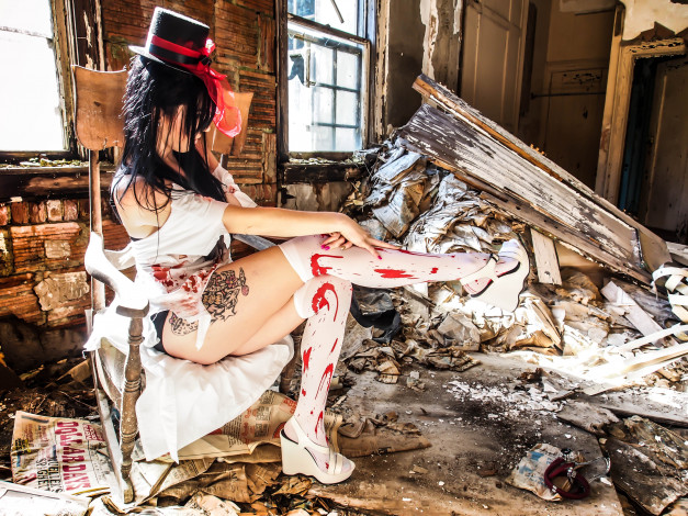 Обои картинки фото -Unsort Брюнетки Шатенки, девушки, unsort, брюнетки, шатенки, тату, шляпа