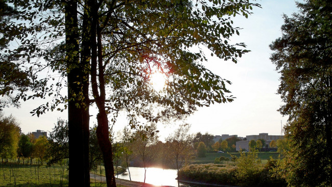 Обои картинки фото природа, восходы, закаты, река, город, закат