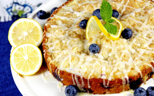 Обои картинки фото еда, пироги, лимон, черника, пирог