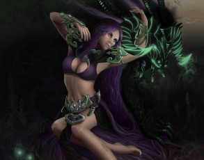 Картинка фэнтези красавицы+и+чудовища зеленые глаза арт фантастика руки взгляд поза девушка