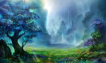 Картинка фэнтези пейзажи пагоды долина мир пейзаж горы иной