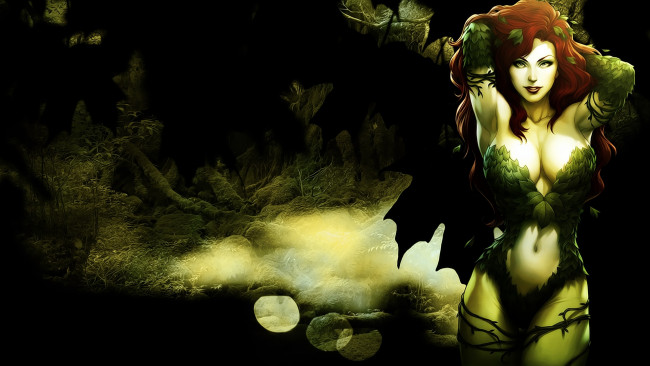 Обои картинки фото фэнтези, девушки, памела, лилиан, айсли, poison, dc, comics, Ядовитый, плющ, batman, взгляд, поза, растения, зеленое, pamela, lillian, isley