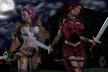 Картинка 3д+графика фантазия+ fantasy девушки взгляд оружие фон