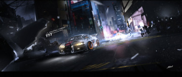 Картинка рисованное города автомобиль город арт mivit ночь