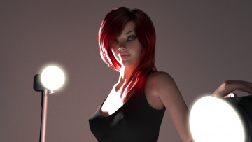 Картинка 3д+графика люди+ people рыжая фон взгляд девушка