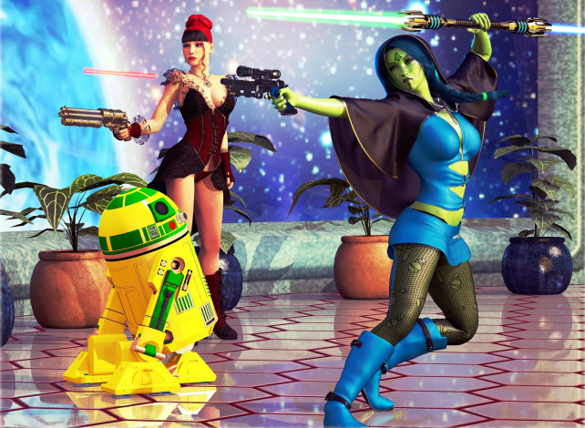 Обои картинки фото 3д графика, фантазия , fantasy, халк, оружие, девушка, взгляд, фон