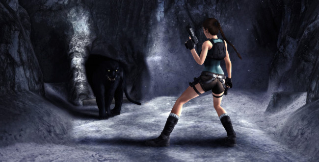 Обои картинки фото 3д графика, фантазия , fantasy, пантера, оружие, фон, взгляд, девушка