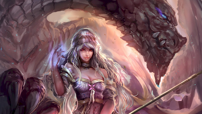 Обои картинки фото фэнтези, красавицы и чудовища, дракон, фентези, девушка, арт