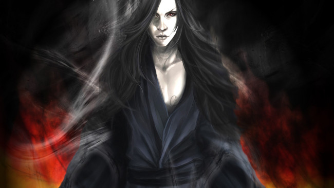 Обои картинки фото фэнтези, маги,  волшебники, мужчина, кимоно, брюнет, ветер