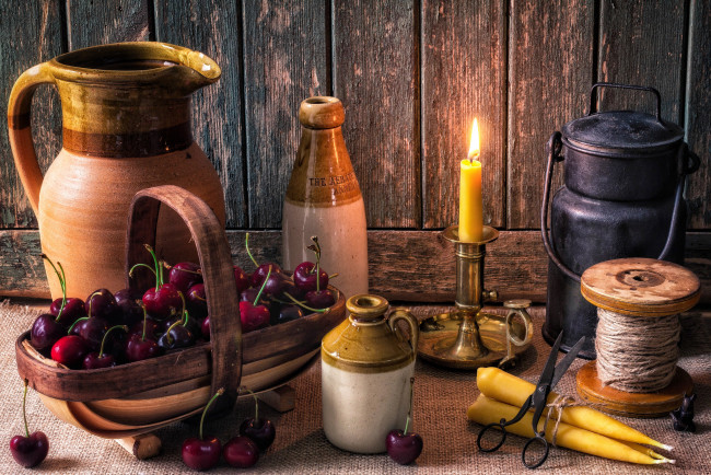 Обои картинки фото еда, натюрморт, лампа, ягоды