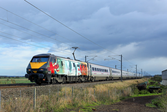 Обои картинки фото техника, электровозы, рельсы, локомотив, состав