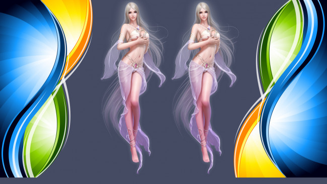 Обои картинки фото 3д графика, фантазия , fantasy, фон, взгляд, девушки