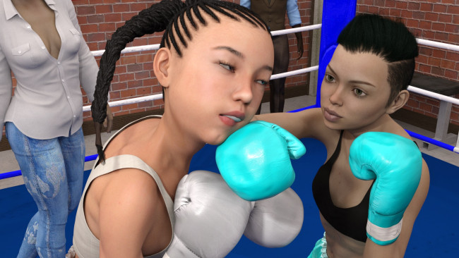 Обои картинки фото 3д графика, спорт , sport, бокс, ринг, грудь, фон, взгляд, девушки