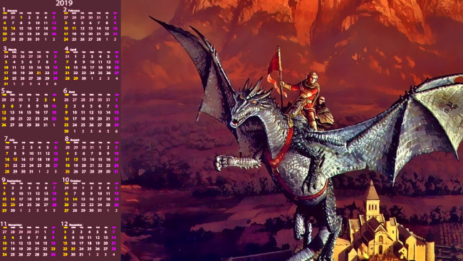 Обои картинки фото календари, фэнтези, дракон, человек, замок