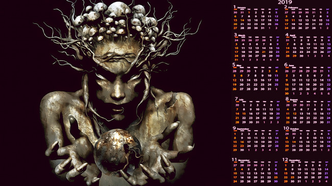 Обои картинки фото календари, фэнтези, лицо, существо