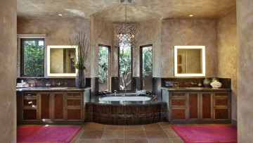 обоя интерьер, ванная и туалетная комнаты, комната, ванная, зеркала, ванна, шкафчики