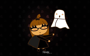 обоя праздничные, хэллоуин, девочка, очки, мантия, привидение, поводок