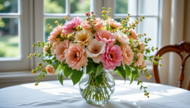 Обои картинки фото 3д графика, цветы , flowers, окно, ваза, букет