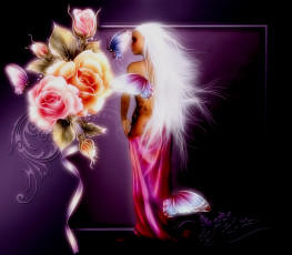 Картинка фэнтези девушки сирена девушка цветы бабочка