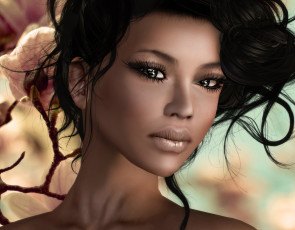 Картинка 3д графика portraits портрет мулатка лицо волосы