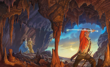 Картинка фэнтези люди мужчина сталактиты девушки меч