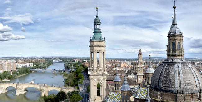 Обои картинки фото сарагоса , испания, города, - панорамы, река, мост, собор