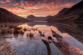 Картинка природа реки озера озеро горы небо закат пейзаж отражение облака