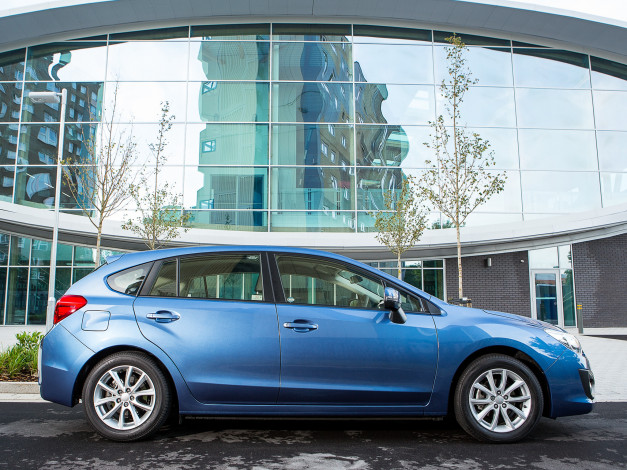 Обои картинки фото автомобили, subaru, gp, uk-spec, impreza, синий, 2014г