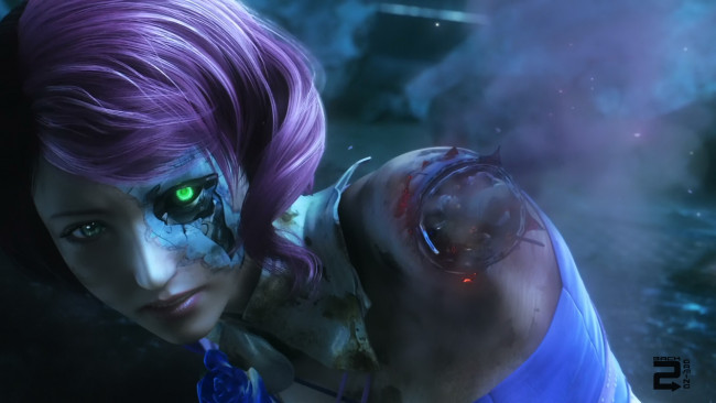 Обои картинки фото фэнтези, роботы,  киборги,  механизмы, волосы, взгляд, лицо, арт, киборг, tekken, 6, alisa, bosconovitch, девушка