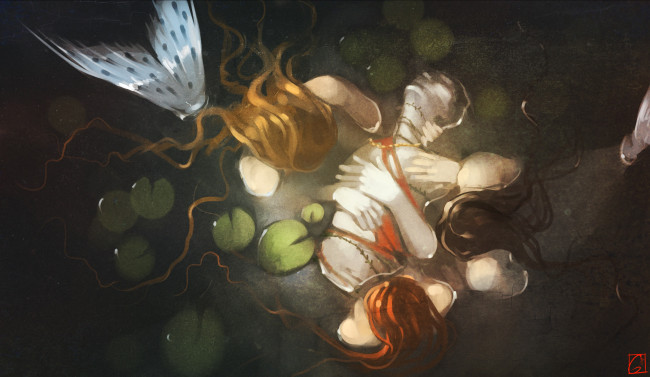 Обои картинки фото gaudibuendia, фэнтези, русалки, арт, утопленник, вода