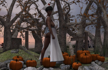 Картинка 3д+графика люди+ people тыквы фон взгляд девушка