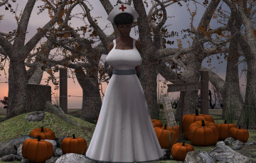 Картинка 3д+графика люди+ people тыквы фон взгляд девушка