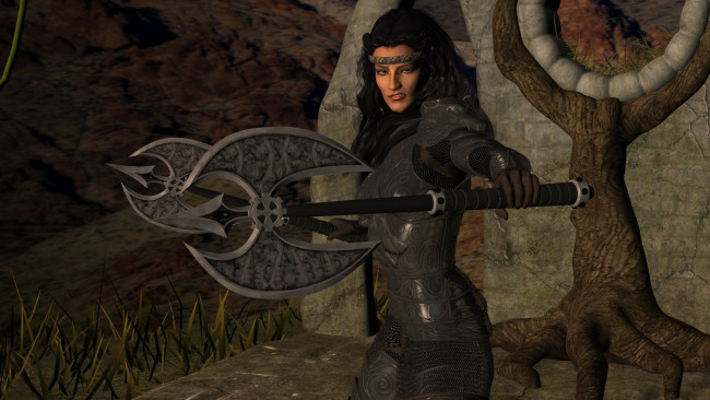 Обои картинки фото 3д графика, фантазия , fantasy, девушка, фон, взгляд