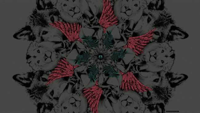 Обои картинки фото рисованное, животные, львы, зебры, волки