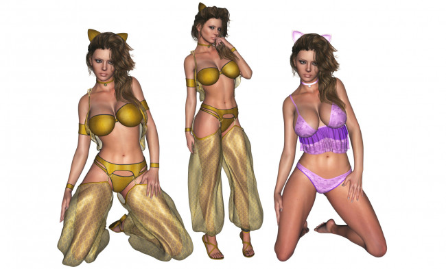 Обои картинки фото 3д графика, существа , creatures, купальник, взгляд, фон, девушки