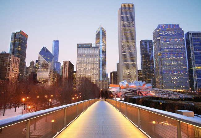 Обои картинки фото города, Чикаго , сша, город, иллиноис, Чикаго, зима, снег, небоскребы