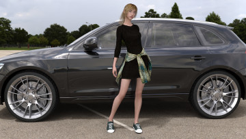 Картинка 3д+графика люди-авто мото+ people-+car+ +moto фон взгляд девушка