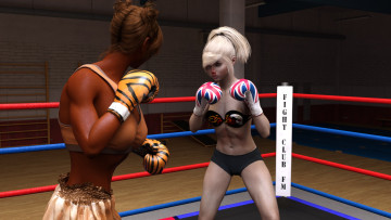 обоя 3д графика, спорт , sport, взгляд, девушки, бокс, ринг, фон