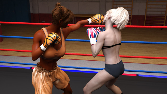 Обои картинки фото 3д графика, спорт , sport, взгляд, девушки, бокс, ринг, фон